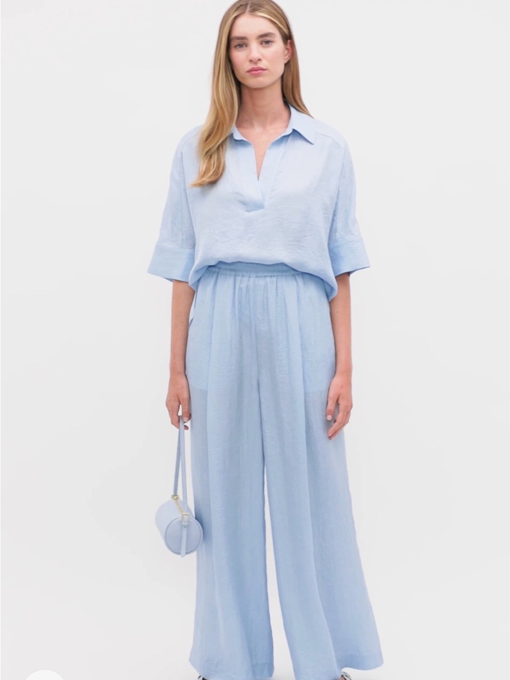 Seed Heritage Pale Blue Wide-Leg Pants& Blouse Set